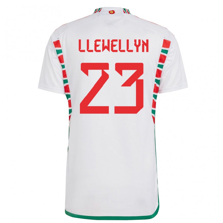 Gyermek Walesi Ffion Llewellyn #23 Fehér Idegenbeli Jersey 22-24 Mez Póló