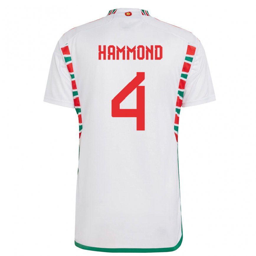 Gyermek Walesi Ben Hammond #4 Fehér Idegenbeli Jersey 22-24 Mez Póló