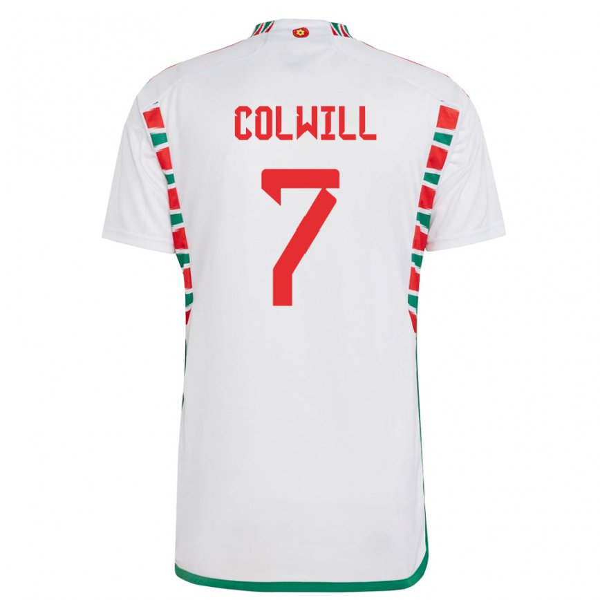 Gyermek Walesi Joel Colwill #7 Fehér Idegenbeli Jersey 22-24 Mez Póló