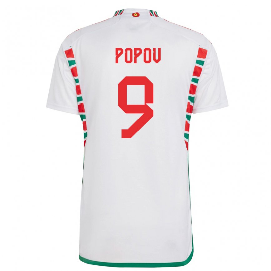 Gyermek Walesi Christopher Popov #9 Fehér Idegenbeli Jersey 22-24 Mez Póló