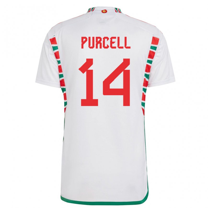 Gyermek Walesi Benjamin Purcell #14 Fehér Idegenbeli Jersey 22-24 Mez Póló