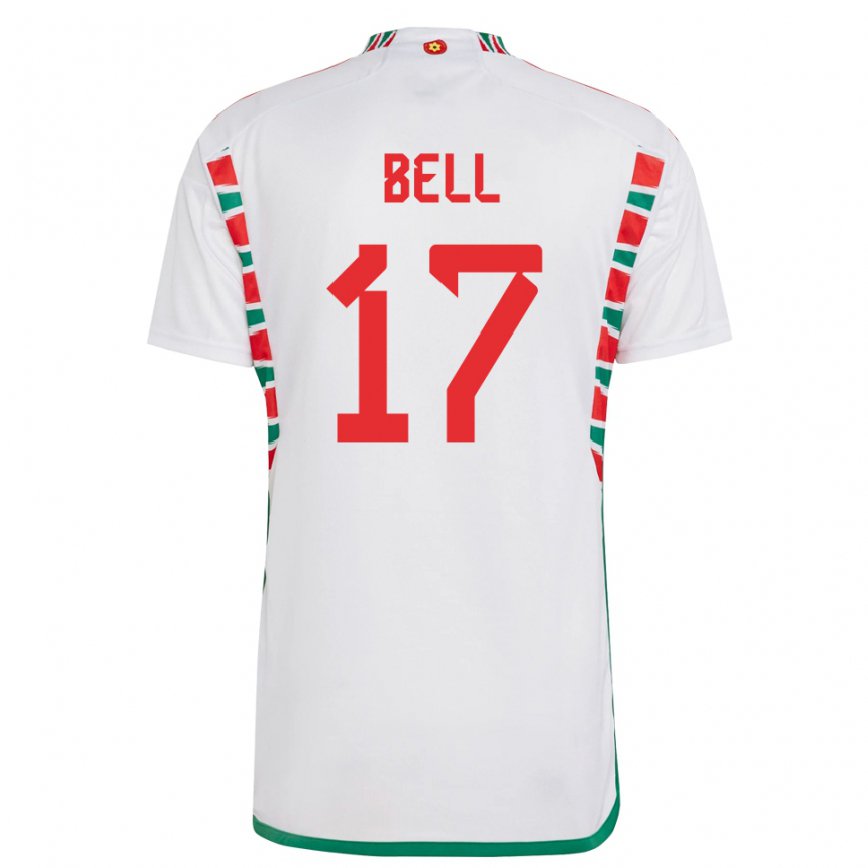 Gyermek Walesi Zac Bell #17 Fehér Idegenbeli Jersey 22-24 Mez Póló