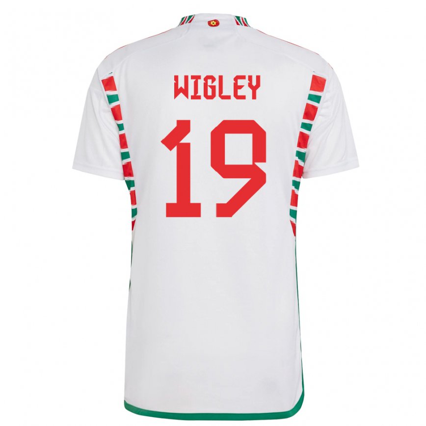 Gyermek Walesi Morgan Wigley #19 Fehér Idegenbeli Jersey 22-24 Mez Póló