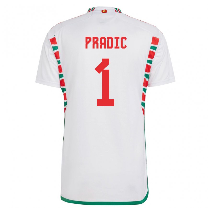 Gyermek Walesi James Pradic #1 Fehér Idegenbeli Jersey 22-24 Mez Póló