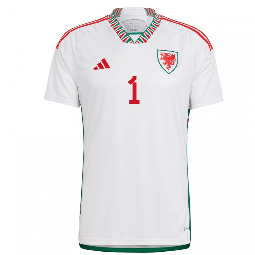 Gyermek Walesi James Pradic #1 Fehér Idegenbeli Jersey 22-24 Mez Póló