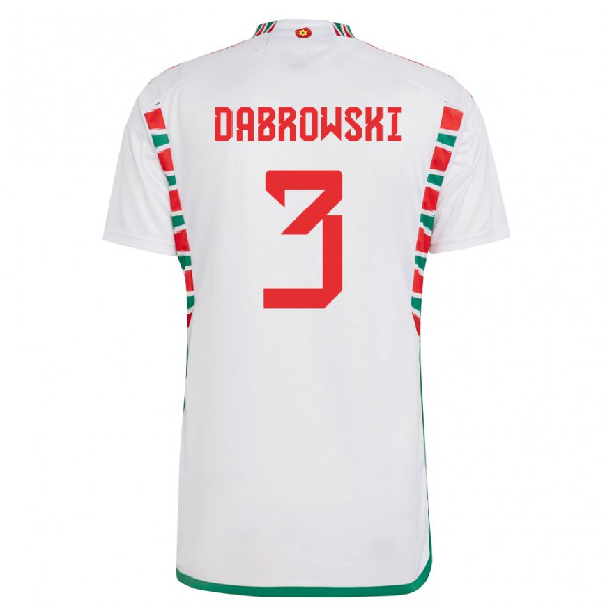 Gyermek Walesi Sebastian Dabrowski #3 Fehér Idegenbeli Jersey 22-24 Mez Póló