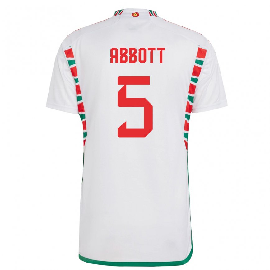 Gyermek Walesi George Abbott #5 Fehér Idegenbeli Jersey 22-24 Mez Póló