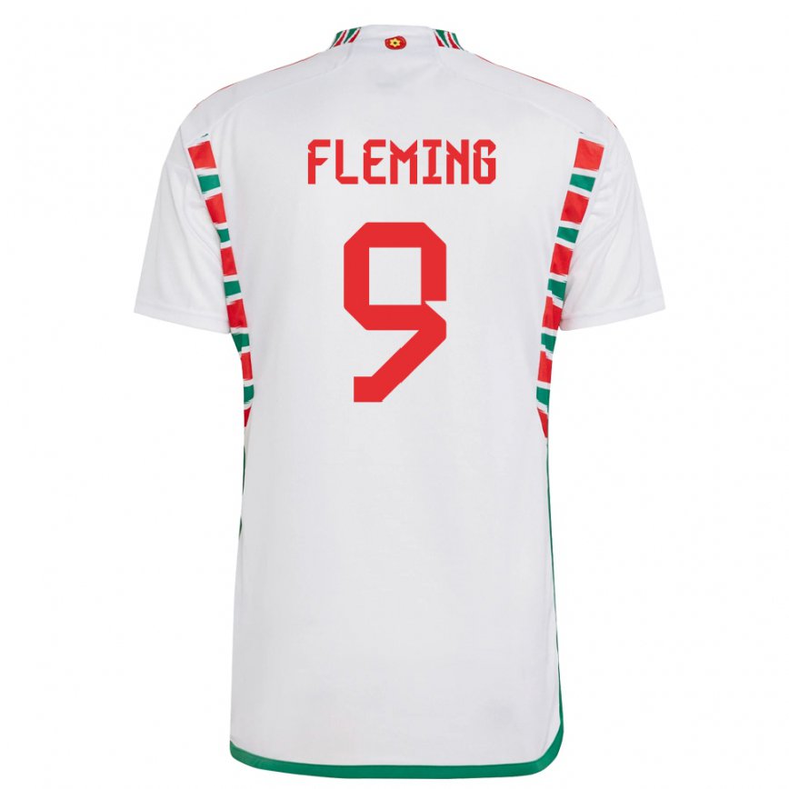 Gyermek Walesi Cole Fleming #9 Fehér Idegenbeli Jersey 22-24 Mez Póló