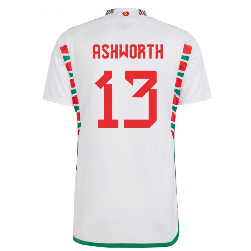 Gyermek Walesi Fin Ashworth #13 Fehér Idegenbeli Jersey 22-24 Mez Póló