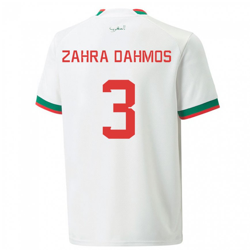 Gyermek Marokkói Fatima Zahra Dahmos #3 Fehér Idegenbeli Jersey 22-24 Mez Póló