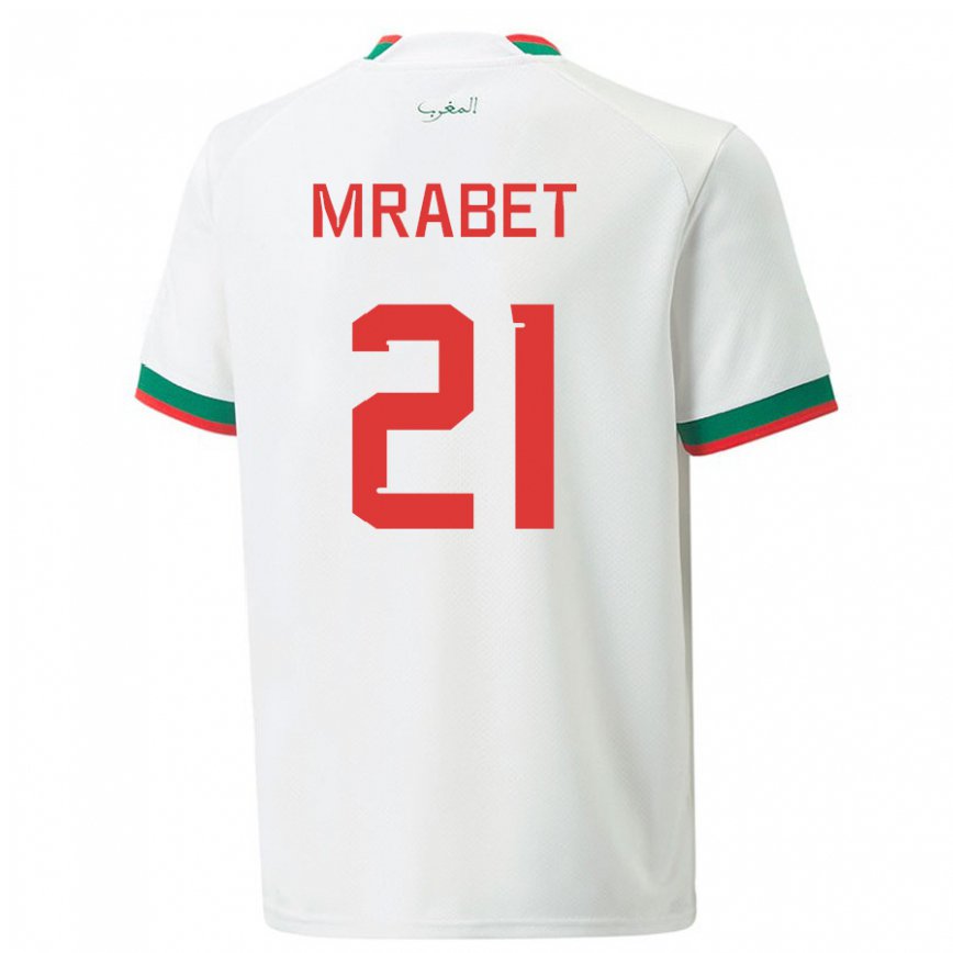 Gyermek Marokkói Yasmin Mrabet #21 Fehér Idegenbeli Jersey 22-24 Mez Póló