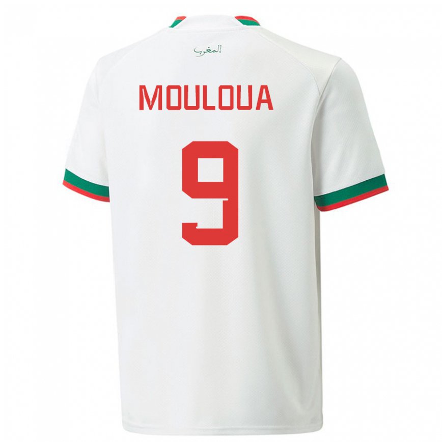 Gyermek Marokkói Ayoub Mouloua #9 Fehér Idegenbeli Jersey 22-24 Mez Póló