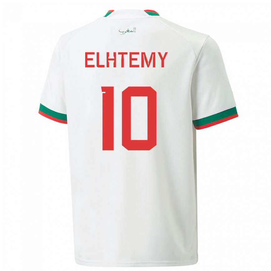 Gyermek Marokkói Mountassir Elhtemy #10 Fehér Idegenbeli Jersey 22-24 Mez Póló