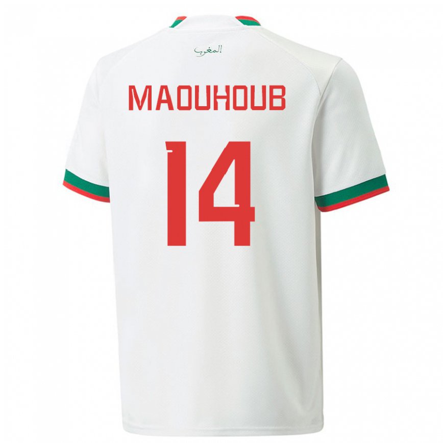 Gyermek Marokkói El Mehdi Maouhoub #14 Fehér Idegenbeli Jersey 22-24 Mez Póló