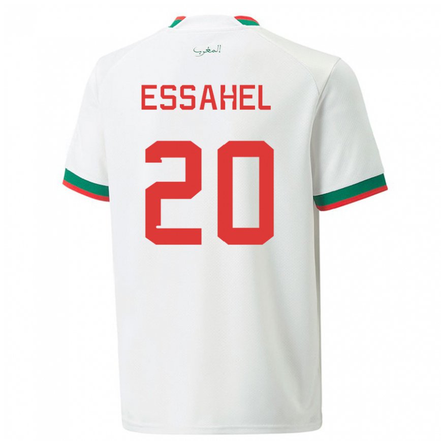 Gyermek Marokkói Mohammed Amine Essahel #20 Fehér Idegenbeli Jersey 22-24 Mez Póló