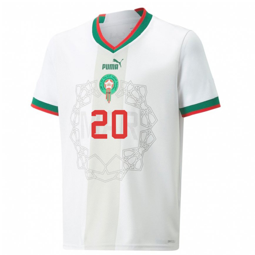 Gyermek Marokkói Mohammed Amine Essahel #20 Fehér Idegenbeli Jersey 22-24 Mez Póló