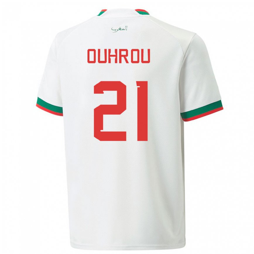 Férfi Marokkói Marouane Ouhrou #21 Fehér Idegenbeli Jersey 22-24 Mez Póló