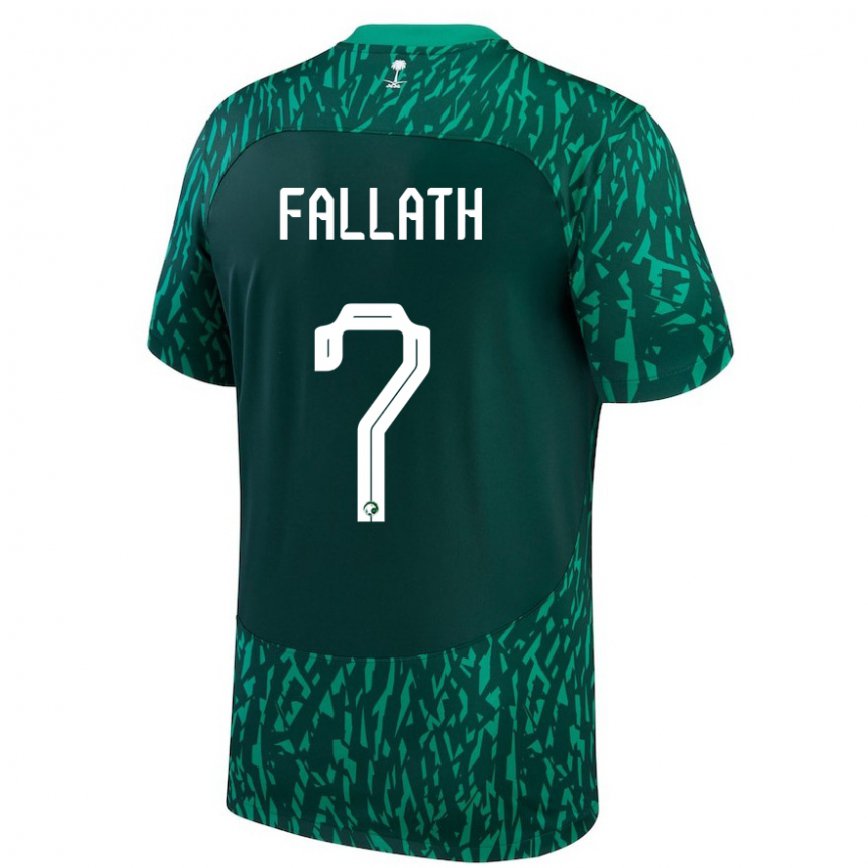 Férfi Szaúd-arábiai Fahad Fallath #7 Dark Zöld Idegenbeli Jersey 22-24 Mez Póló