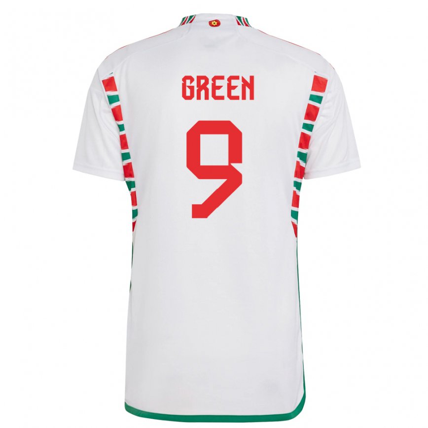 Férfi Walesi Kayleigh Green #9 Fehér Idegenbeli Jersey 22-24 Mez Póló