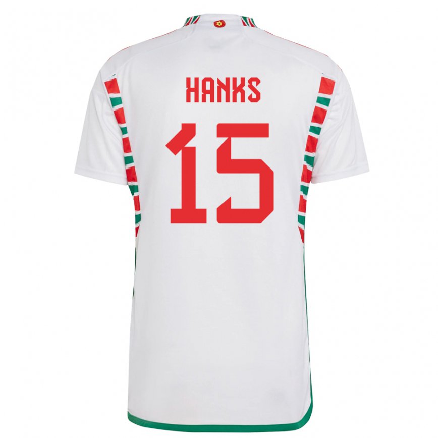 Férfi Walesi Justin Hanks #15 Fehér Idegenbeli Jersey 22-24 Mez Póló