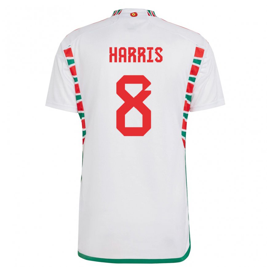 Férfi Walesi Luke Harris #8 Fehér Idegenbeli Jersey 22-24 Mez Póló