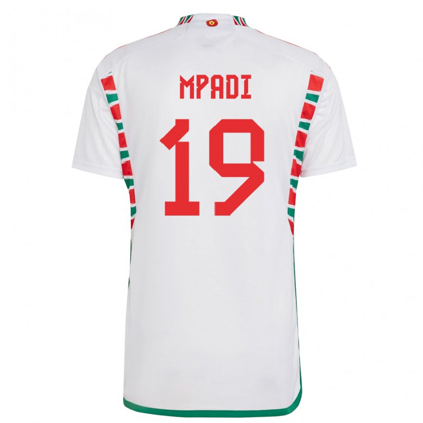 Férfi Walesi Japhet Mpadi #19 Fehér Idegenbeli Jersey 22-24 Mez Póló