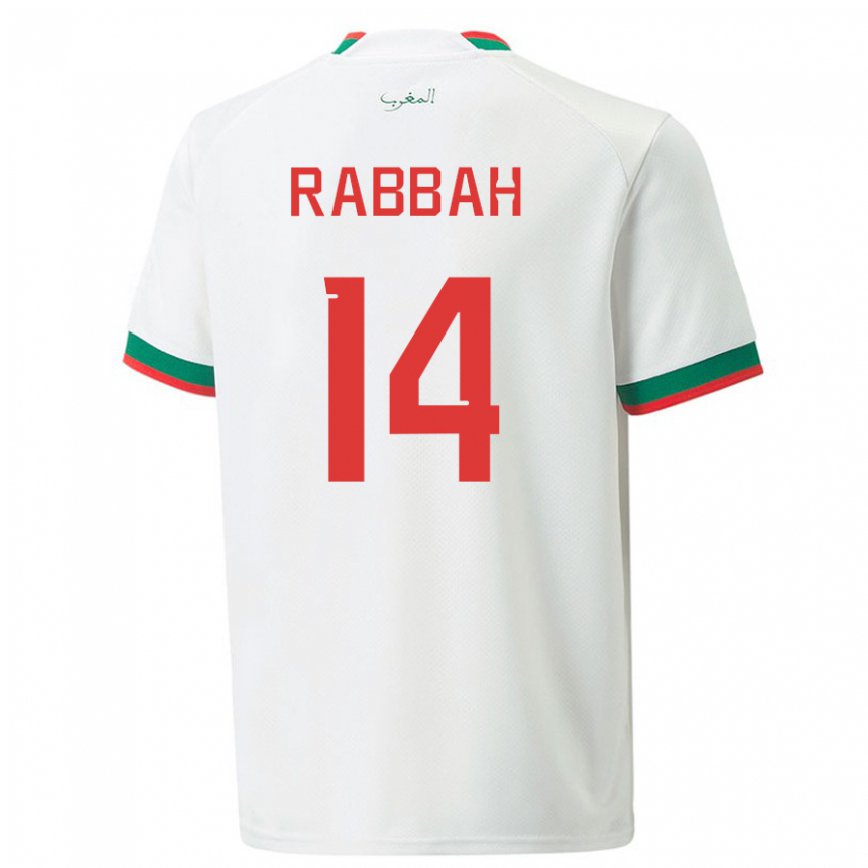 Férfi Marokkói Aziza Rabbah #14 Fehér Idegenbeli Jersey 22-24 Mez Póló