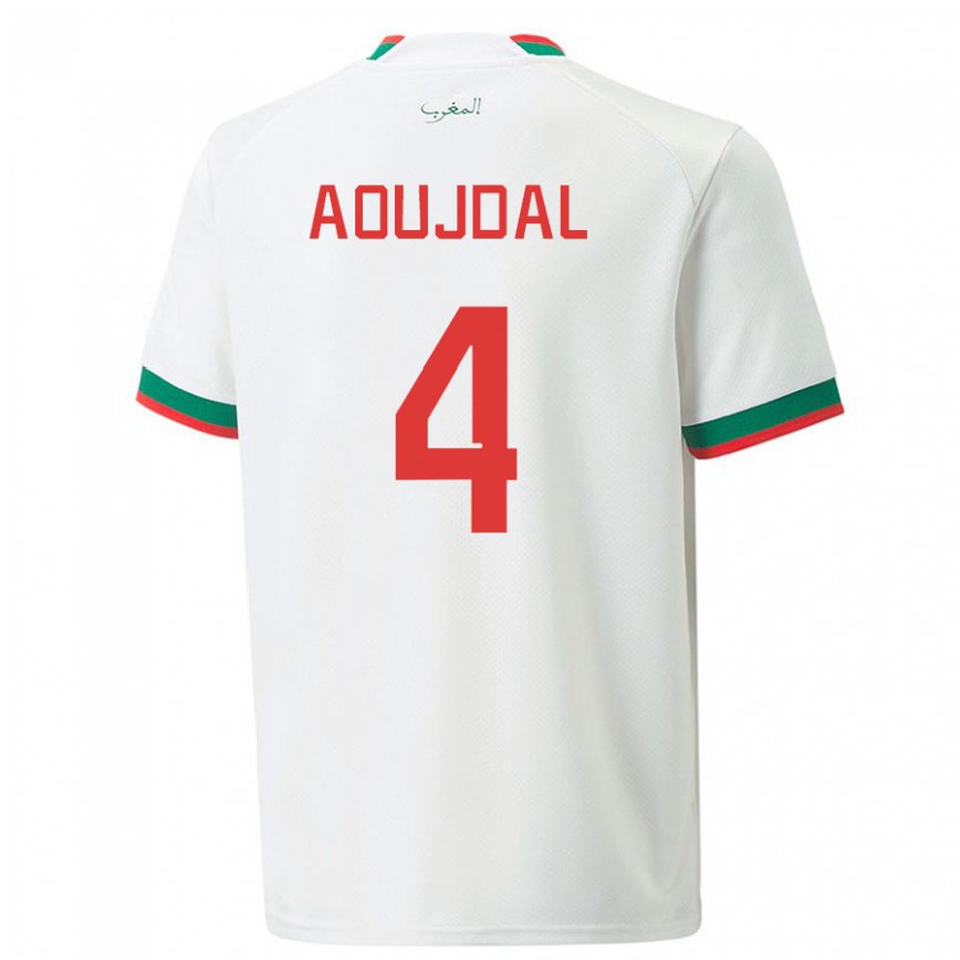 Férfi Marokkói Youssef Aoujdal #4 Fehér Idegenbeli Jersey 22-24 Mez Póló