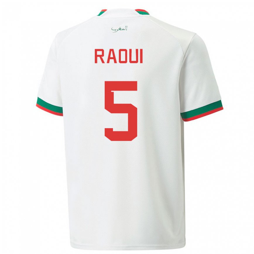 Férfi Marokkói Oussama Raoui #5 Fehér Idegenbeli Jersey 22-24 Mez Póló