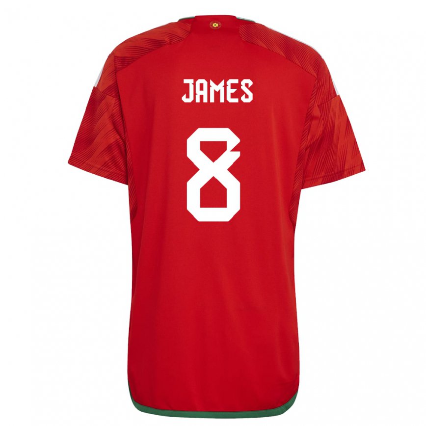 Női Walesi Angharad James #8 Piros Hazai Jersey 22-24 Mez Póló