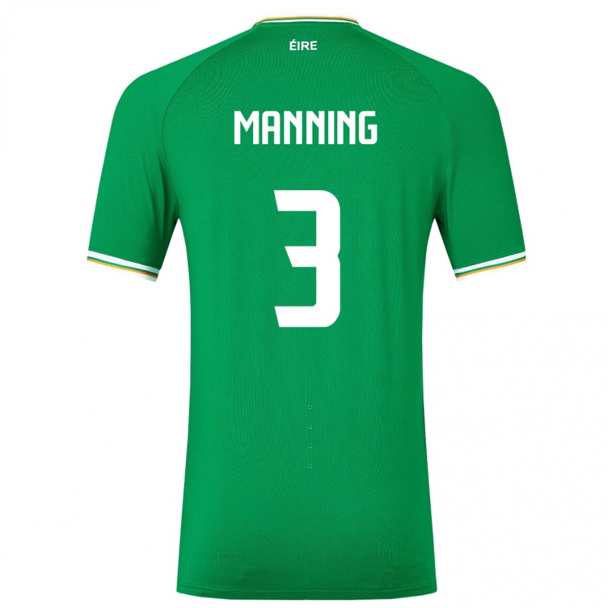 Gyermek Labdarúgás Ír-Sziget Ryan Manning #3 Zöld Hazai Jersey 24-26 Mez Póló Ing