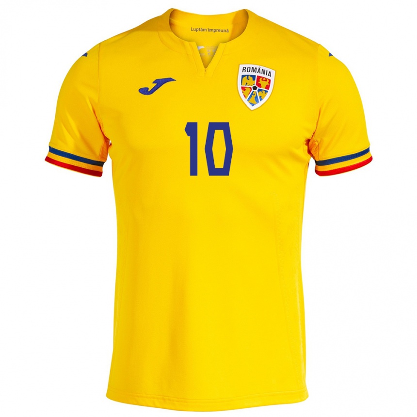 Gyermek Labdarúgás Románia Nicolae Stanciu #10 Sárga Hazai Jersey 24-26 Mez Póló Ing