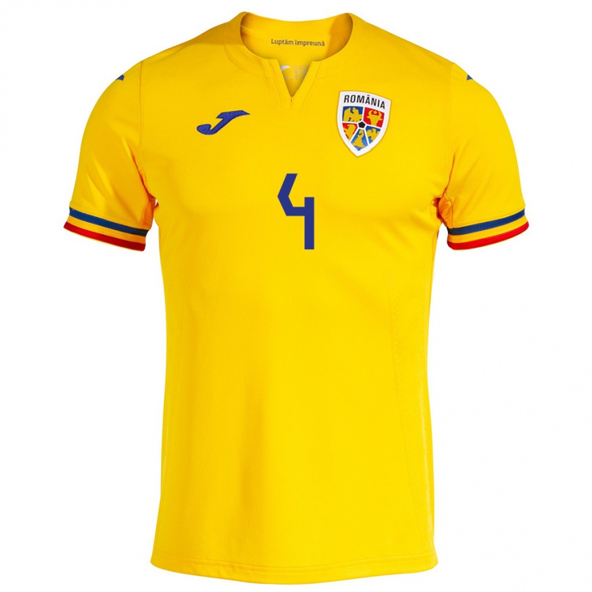 Gyermek Labdarúgás Románia Ștefan Duțu #4 Sárga Hazai Jersey 24-26 Mez Póló Ing