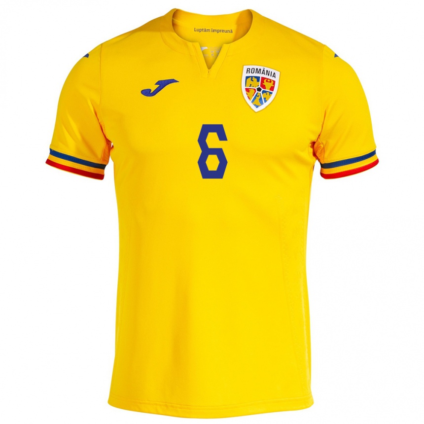 Gyermek Labdarúgás Románia Matei Ilie #6 Sárga Hazai Jersey 24-26 Mez Póló Ing