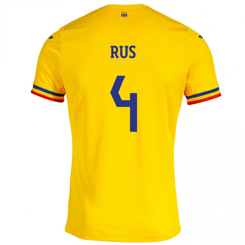 Gyermek Labdarúgás Románia Adrian Rus #4 Sárga Hazai Jersey 24-26 Mez Póló Ing