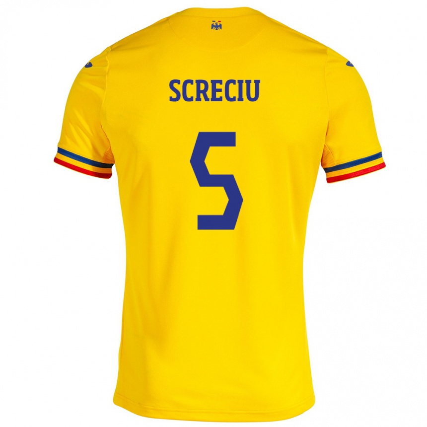 Gyermek Labdarúgás Románia Vladimir Screciu #5 Sárga Hazai Jersey 24-26 Mez Póló Ing