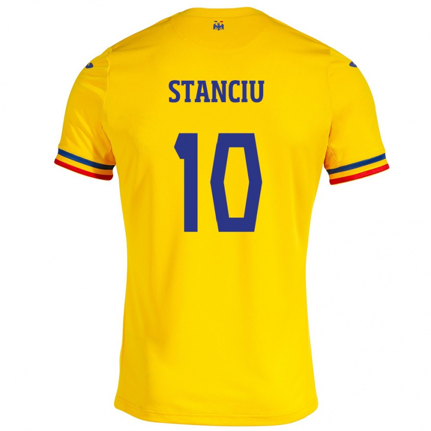 Gyermek Labdarúgás Románia Nicolae Stanciu #10 Sárga Hazai Jersey 24-26 Mez Póló Ing