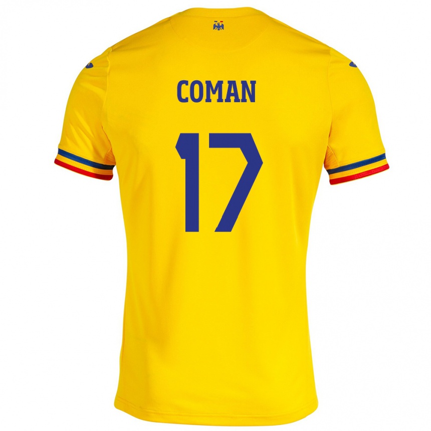 Gyermek Labdarúgás Románia Florinel Coman #17 Sárga Hazai Jersey 24-26 Mez Póló Ing