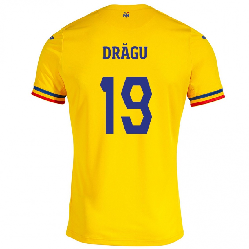 Gyermek Labdarúgás Románia Denis Drăguş #19 Sárga Hazai Jersey 24-26 Mez Póló Ing