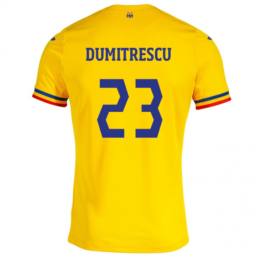 Gyermek Labdarúgás Románia Andres Dumitrescu #23 Sárga Hazai Jersey 24-26 Mez Póló Ing