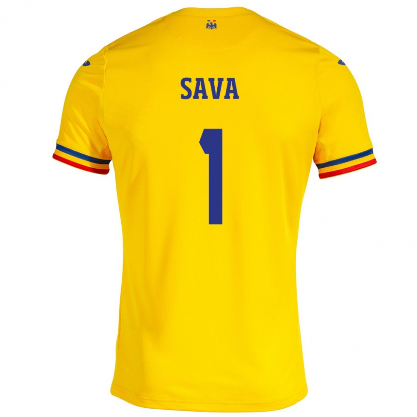 Gyermek Labdarúgás Románia Răzvan Sava #1 Sárga Hazai Jersey 24-26 Mez Póló Ing