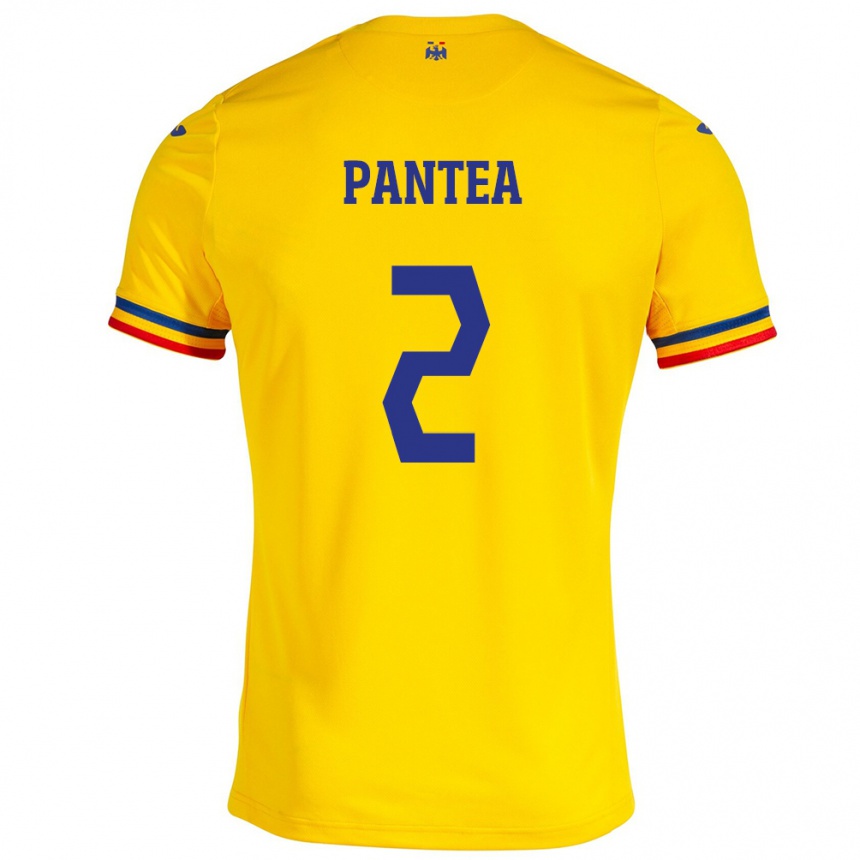 Gyermek Labdarúgás Románia Alexandru Pantea #2 Sárga Hazai Jersey 24-26 Mez Póló Ing