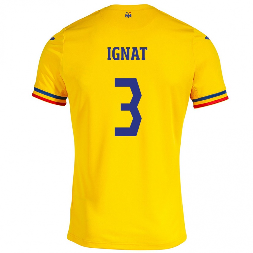 Gyermek Labdarúgás Románia Cristian Ignat #3 Sárga Hazai Jersey 24-26 Mez Póló Ing