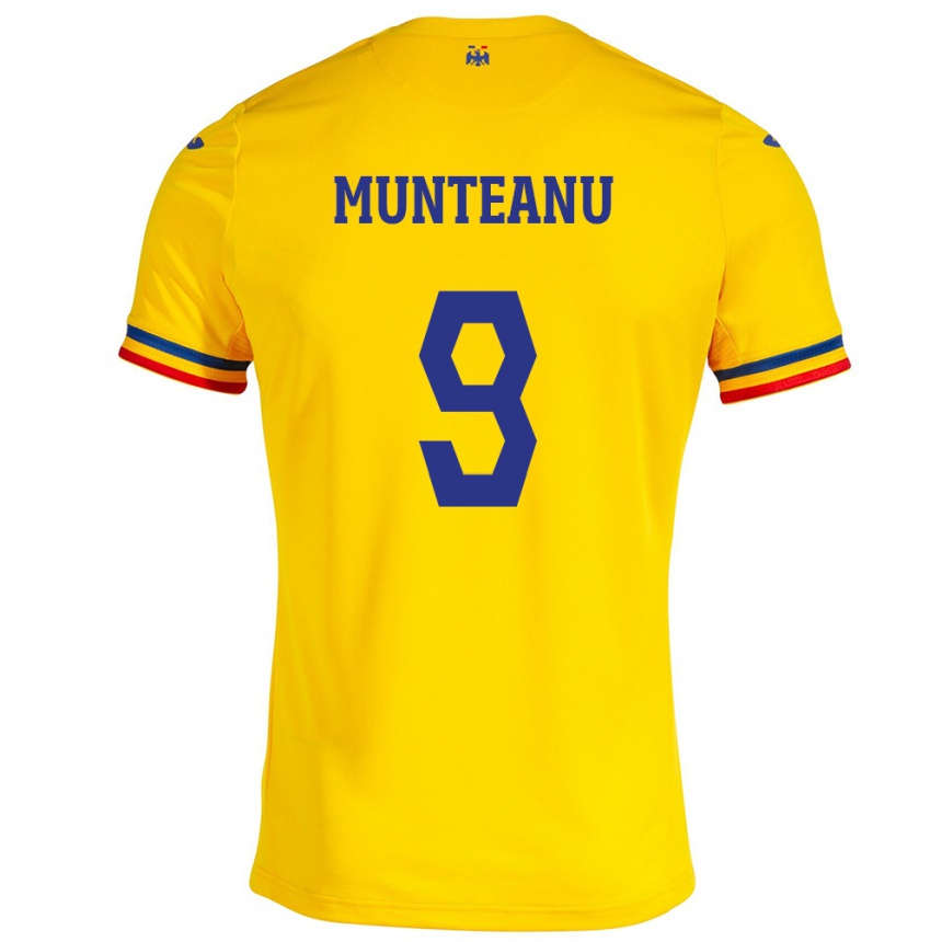 Gyermek Labdarúgás Románia Louis Munteanu #9 Sárga Hazai Jersey 24-26 Mez Póló Ing