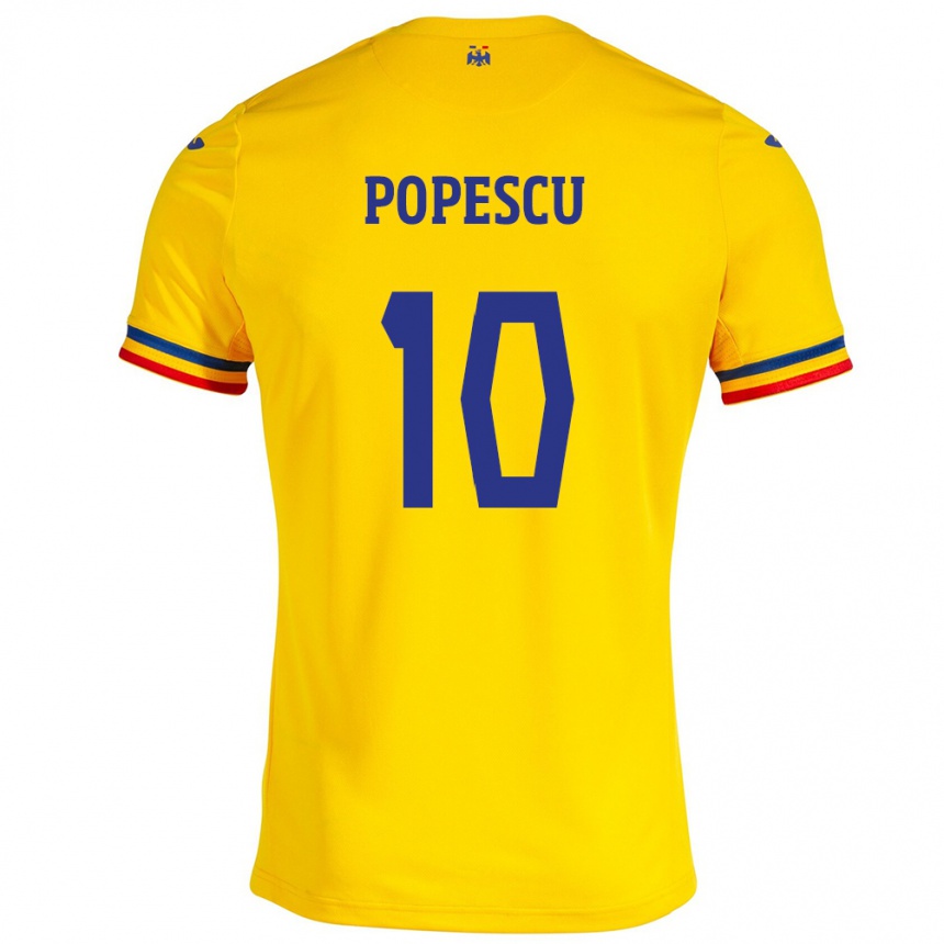 Gyermek Labdarúgás Románia Octavian Popescu #10 Sárga Hazai Jersey 24-26 Mez Póló Ing