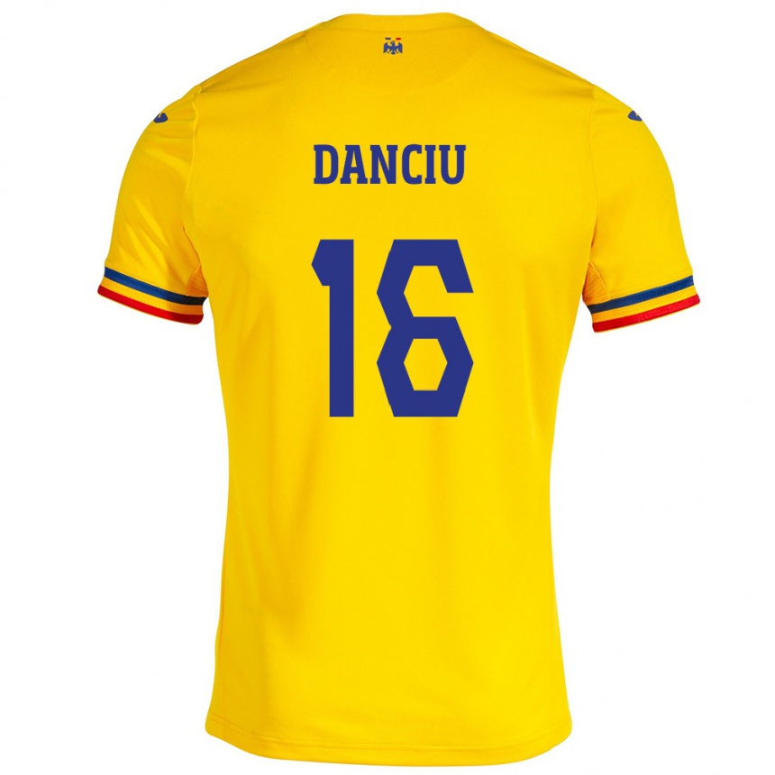 Gyermek Labdarúgás Románia Marian Danciu #16 Sárga Hazai Jersey 24-26 Mez Póló Ing