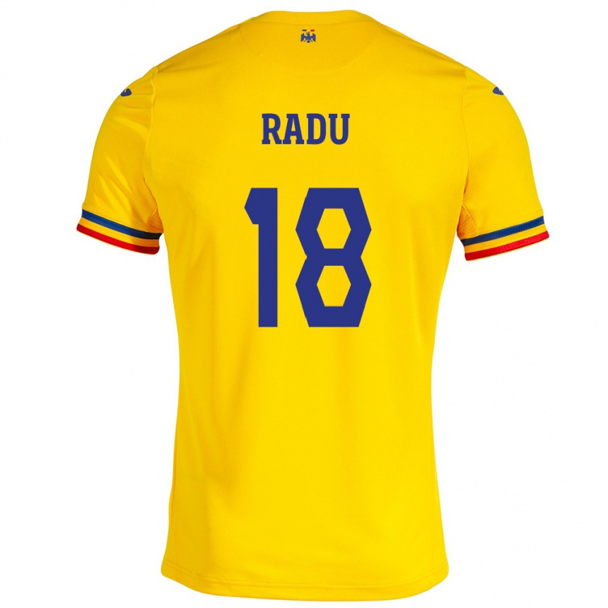 Gyermek Labdarúgás Románia Denis Radu #18 Sárga Hazai Jersey 24-26 Mez Póló Ing