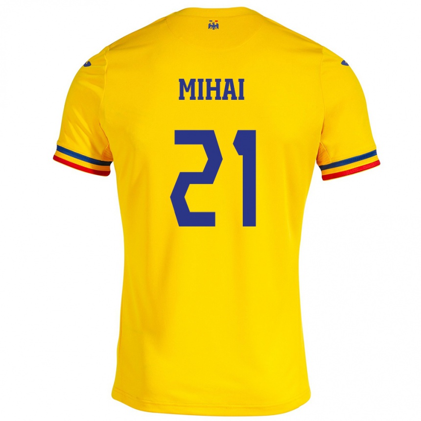 Gyermek Labdarúgás Románia Cristian Mihai #21 Sárga Hazai Jersey 24-26 Mez Póló Ing