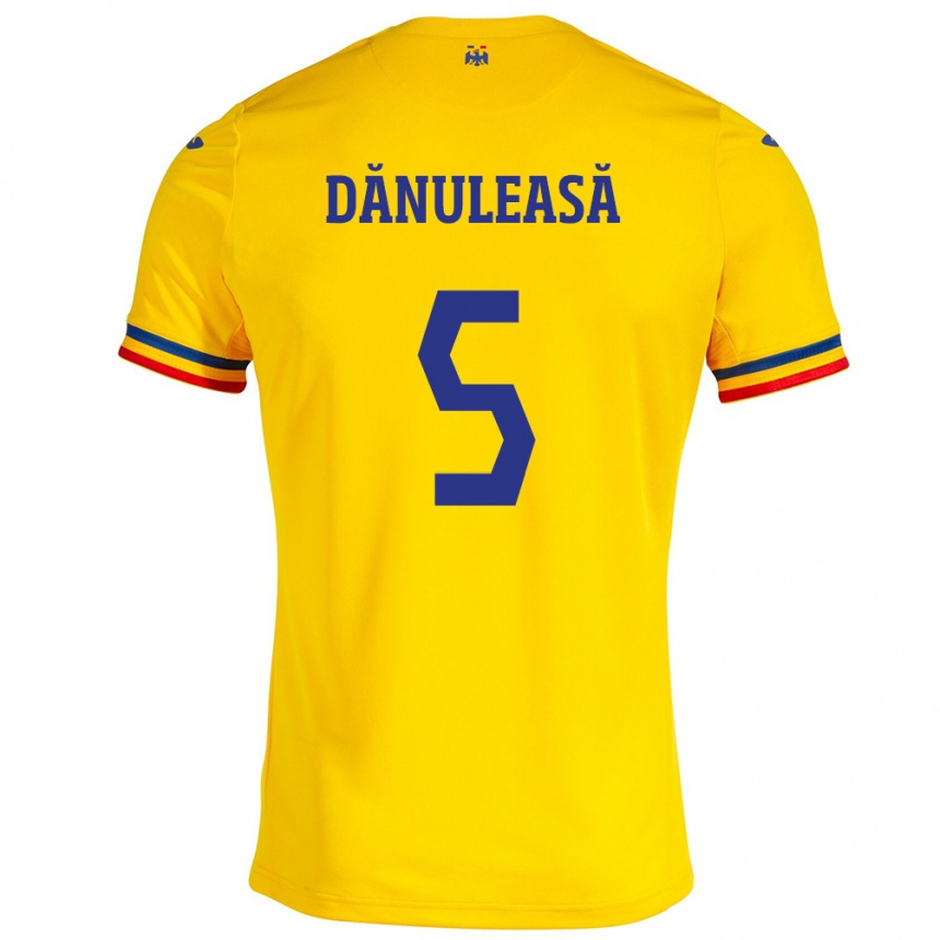 Gyermek Labdarúgás Románia Gabriel Dănuleasă #5 Sárga Hazai Jersey 24-26 Mez Póló Ing