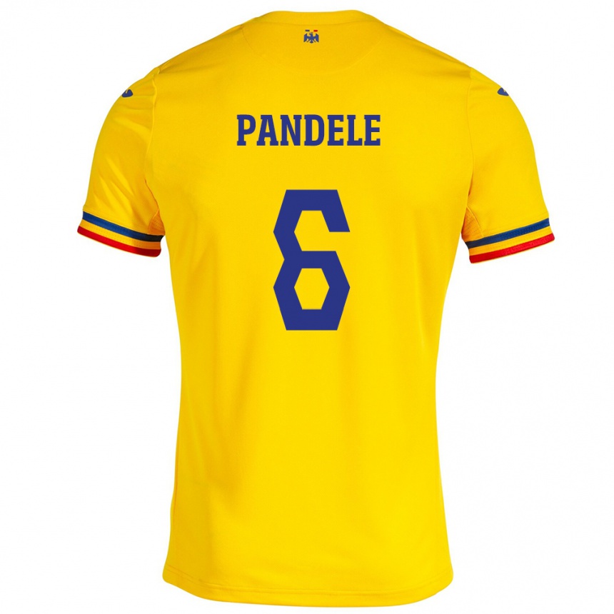 Gyermek Labdarúgás Románia Andrei Pandele #6 Sárga Hazai Jersey 24-26 Mez Póló Ing